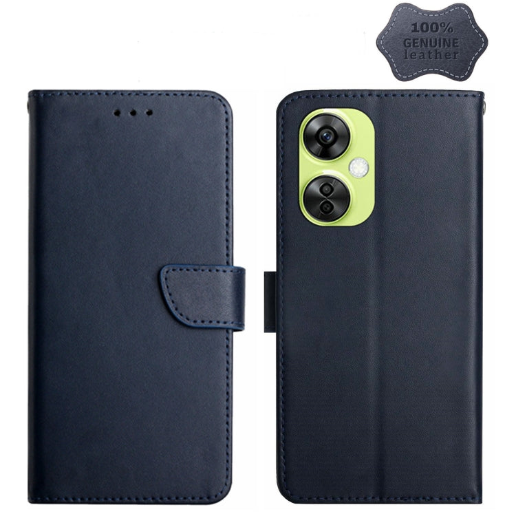 For OnePlus Nord CE 3 Lite Genuine Leather Fingerprint-proof Flip Phone Case(Blue) - OnePlus Cases by buy2fix | Online Shopping UK | buy2fix
