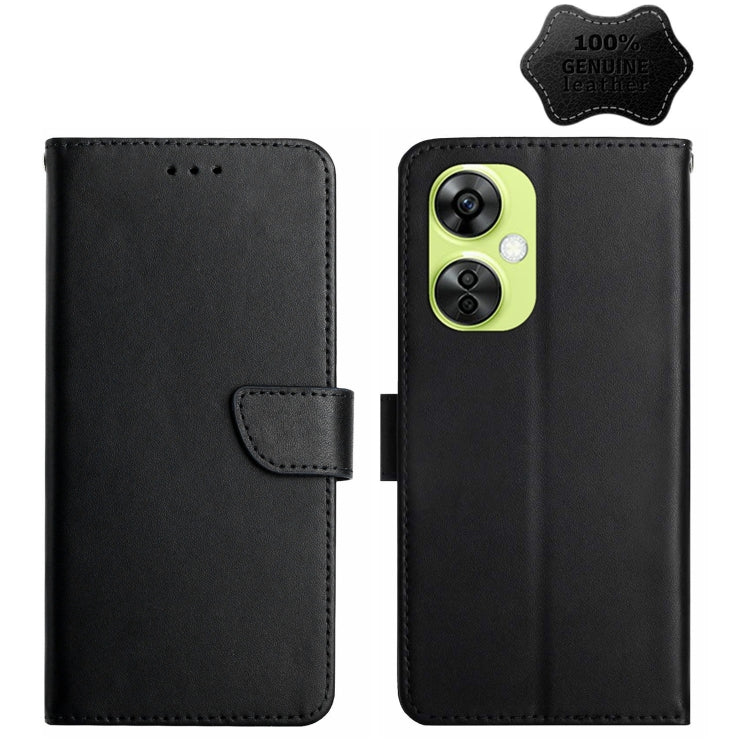 For OnePlus Nord CE 3 Lite Genuine Leather Fingerprint-proof Flip Phone Case(Black) - OnePlus Cases by buy2fix | Online Shopping UK | buy2fix