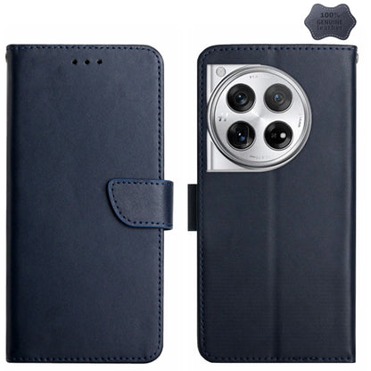 For OnePlus 12R 5G Global Genuine Leather Fingerprint-proof Flip Phone Case(Blue) - OnePlus Cases by buy2fix | Online Shopping UK | buy2fix
