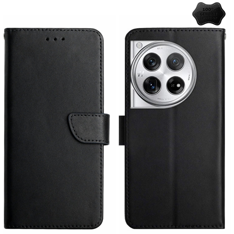 For OnePlus 12R 5G Global Genuine Leather Fingerprint-proof Flip Phone Case(Black) - OnePlus Cases by buy2fix | Online Shopping UK | buy2fix