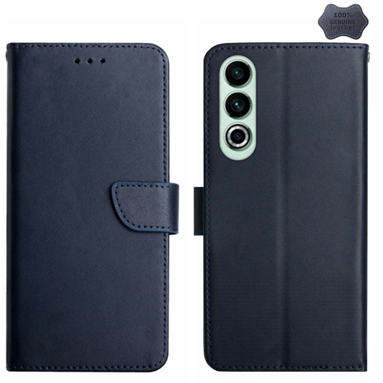For OnePlus Nord CE4 Genuine Leather Fingerprint-proof Flip Phone Case(Blue) - OnePlus Cases by buy2fix | Online Shopping UK | buy2fix