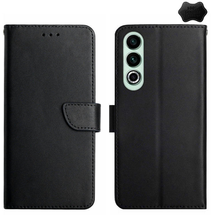For OnePlus Nord CE4 Genuine Leather Fingerprint-proof Flip Phone Case(Black) - OnePlus Cases by buy2fix | Online Shopping UK | buy2fix