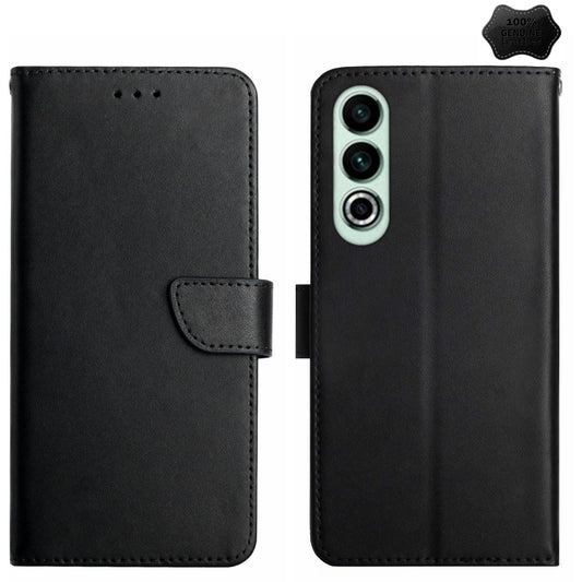 For OnePlus Nord CE4 Genuine Leather Fingerprint-proof Flip Phone Case(Black) - OnePlus Cases by buy2fix | Online Shopping UK | buy2fix