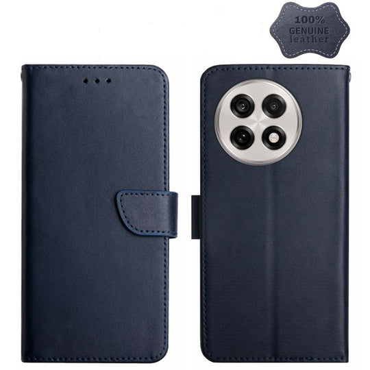 For OnePlus 13 Genuine Leather Fingerprint-proof Flip Phone Case(Blue)