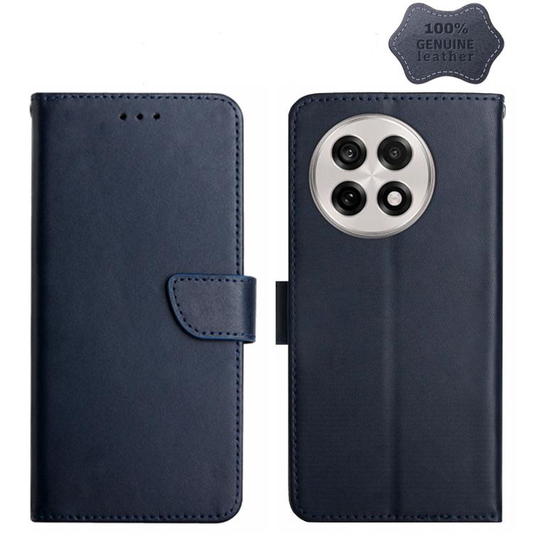 For OnePlus 13R Genuine Leather Fingerprint-proof Flip Phone Case(Blue) - OnePlus Cases by buy2fix | Online Shopping UK | buy2fix