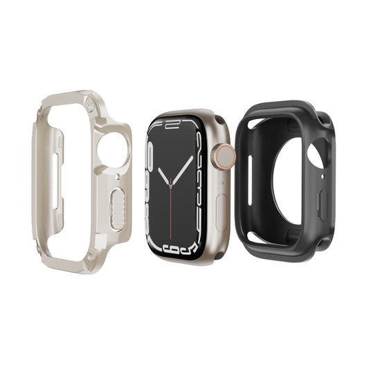 For Apple Watch Series 9 / 8 / 7 41mm 2-in-1 PC Hybrid TPU Armor Watch Case(Starlight) by buy2fix