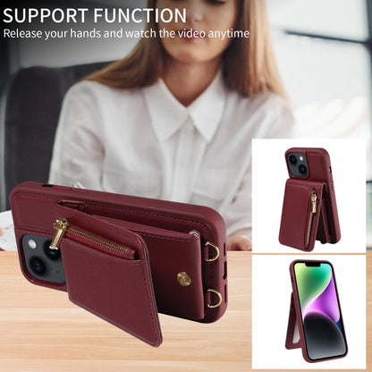 For iPhone 14 Plus Crossbody Lanyard Zipper Wallet Leather Phone Case(Wine Red) - iPhone 14 Plus Cases by buy2fix | Online Shopping UK | buy2fix