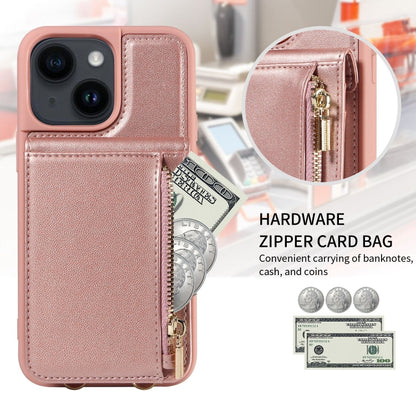For iPhone 14 Plus Crossbody Lanyard Zipper Wallet Leather Phone Case(Rose Gold) - iPhone 14 Plus Cases by buy2fix | Online Shopping UK | buy2fix