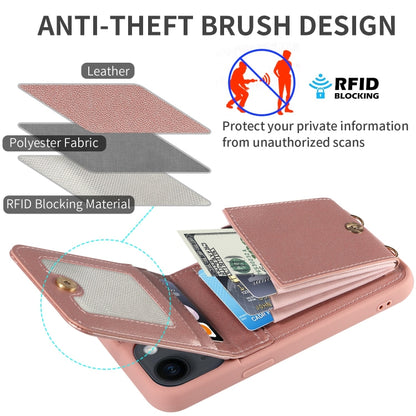 For iPhone 14 Plus Crossbody Lanyard Zipper Wallet Leather Phone Case(Rose Gold) - iPhone 14 Plus Cases by buy2fix | Online Shopping UK | buy2fix
