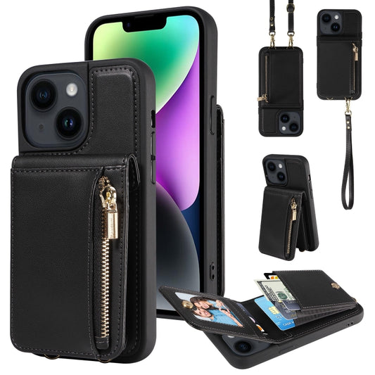 For iPhone 14 Plus Crossbody Lanyard Zipper Wallet Leather Phone Case(Black) - iPhone 14 Plus Cases by buy2fix | Online Shopping UK | buy2fix
