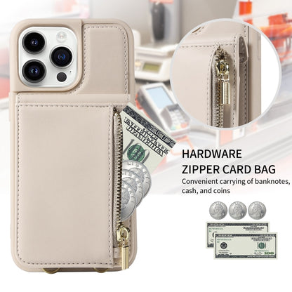For iPhone 14 Pro Crossbody Lanyard Zipper Wallet Leather Phone Case(Beige) - iPhone 14 Pro Cases by buy2fix | Online Shopping UK | buy2fix
