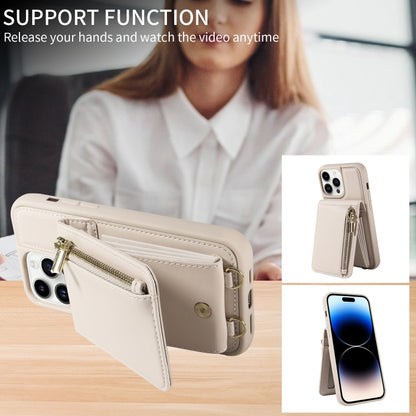 For iPhone 14 Pro Crossbody Lanyard Zipper Wallet Leather Phone Case(Beige) - iPhone 14 Pro Cases by buy2fix | Online Shopping UK | buy2fix
