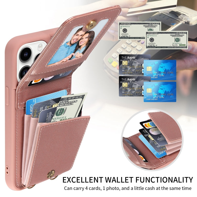 For iPhone 14 Pro Crossbody Lanyard Zipper Wallet Leather Phone Case(Rose Gold) - iPhone 14 Pro Cases by buy2fix | Online Shopping UK | buy2fix