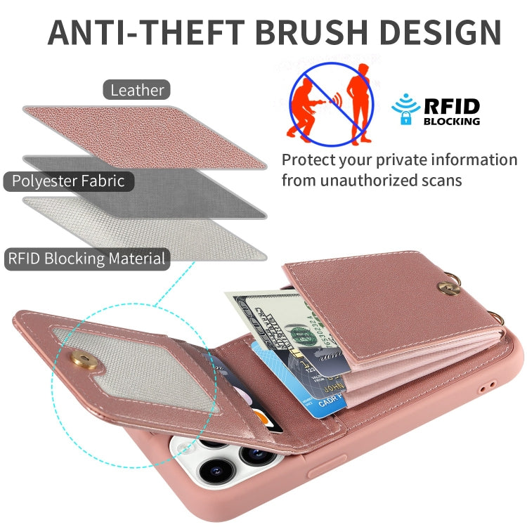 For iPhone 14 Pro Crossbody Lanyard Zipper Wallet Leather Phone Case(Rose Gold) - iPhone 14 Pro Cases by buy2fix | Online Shopping UK | buy2fix