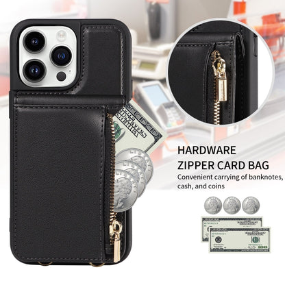 For iPhone 14 Pro Max Crossbody Lanyard Zipper Wallet Leather Phone Case(Black) - iPhone 14 Pro Max Cases by buy2fix | Online Shopping UK | buy2fix