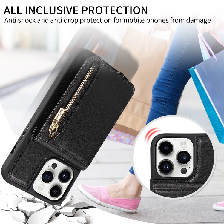 For iPhone 14 Pro Max Crossbody Lanyard Zipper Wallet Leather Phone Case(Black) - iPhone 14 Pro Max Cases by buy2fix | Online Shopping UK | buy2fix