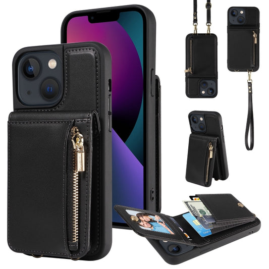 For iPhone 13 Crossbody Lanyard Zipper Wallet Leather Phone Case(Black) - iPhone 13 Cases by buy2fix | Online Shopping UK | buy2fix