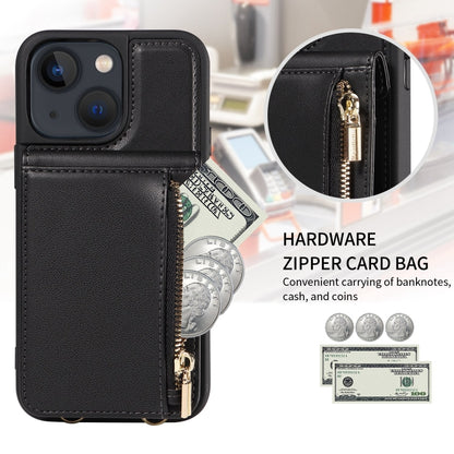 For iPhone 13 Crossbody Lanyard Zipper Wallet Leather Phone Case(Black) - iPhone 13 Cases by buy2fix | Online Shopping UK | buy2fix
