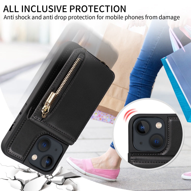 For iPhone 13 Crossbody Lanyard Zipper Wallet Leather Phone Case(Black) - iPhone 13 Cases by buy2fix | Online Shopping UK | buy2fix