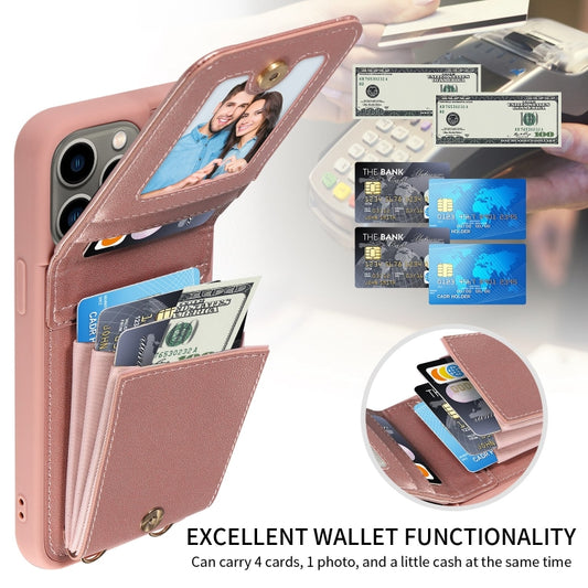 For iPhone 13 Pro Crossbody Lanyard Zipper Wallet Leather Phone Case(Rose Gold) - iPhone 13 Pro Cases by buy2fix | Online Shopping UK | buy2fix