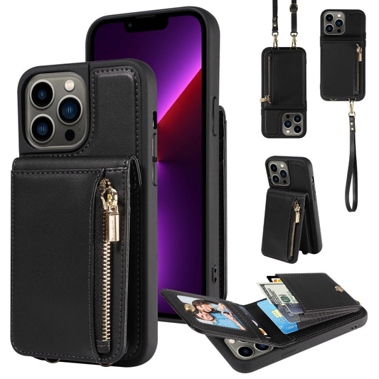 For iPhone 13 Pro Crossbody Lanyard Zipper Wallet Leather Phone Case(Black) - iPhone 13 Pro Cases by buy2fix | Online Shopping UK | buy2fix