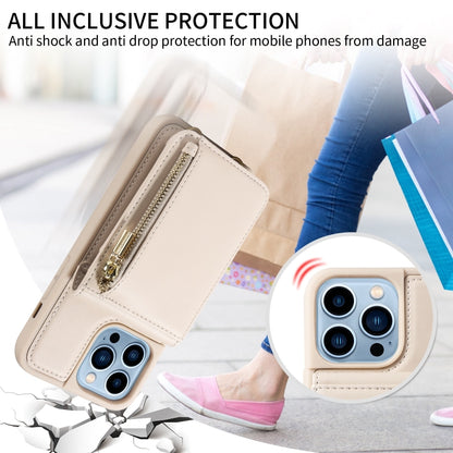 For iPhone 13 Pro Max Crossbody Lanyard Zipper Wallet Leather Phone Case(Beige) - iPhone 13 Pro Max Cases by buy2fix | Online Shopping UK | buy2fix