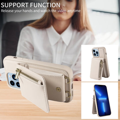 For iPhone 13 Pro Max Crossbody Lanyard Zipper Wallet Leather Phone Case(Beige) - iPhone 13 Pro Max Cases by buy2fix | Online Shopping UK | buy2fix