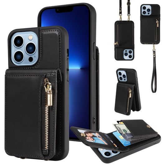 For iPhone 13 Pro Max Crossbody Lanyard Zipper Wallet Leather Phone Case(Black) - iPhone 13 Pro Max Cases by buy2fix | Online Shopping UK | buy2fix