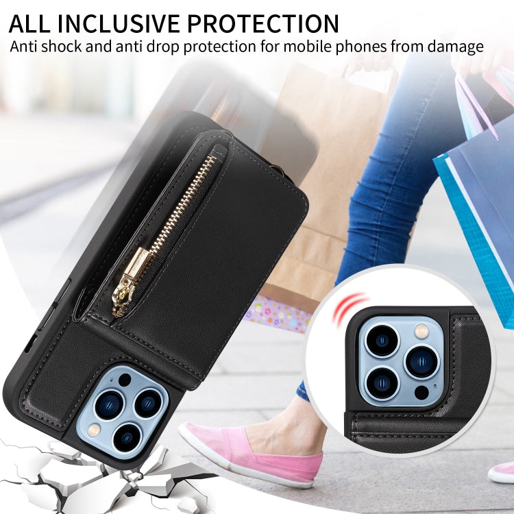 For iPhone 13 Pro Max Crossbody Lanyard Zipper Wallet Leather Phone Case(Black) - iPhone 13 Pro Max Cases by buy2fix | Online Shopping UK | buy2fix