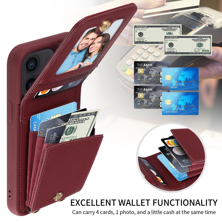 For iPhone 12 / 12 Pro Crossbody Lanyard Zipper Wallet Leather Phone Case(Wine Red) - iPhone 12 / 12 Pro Cases by buy2fix | Online Shopping UK | buy2fix