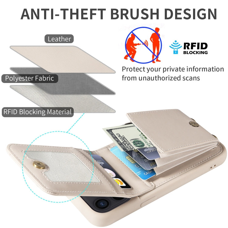 For iPhone 12 / 12 Pro Crossbody Lanyard Zipper Wallet Leather Phone Case(Beige) - iPhone 12 / 12 Pro Cases by buy2fix | Online Shopping UK | buy2fix