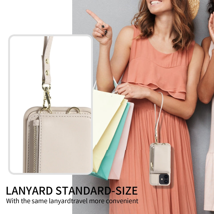 For iPhone 12 / 12 Pro Crossbody Lanyard Zipper Wallet Leather Phone Case(Beige) - iPhone 12 / 12 Pro Cases by buy2fix | Online Shopping UK | buy2fix