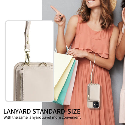 For iPhone 12 / 12 Pro Crossbody Lanyard Zipper Wallet Leather Phone Case(Beige) - iPhone 12 / 12 Pro Cases by buy2fix | Online Shopping UK | buy2fix