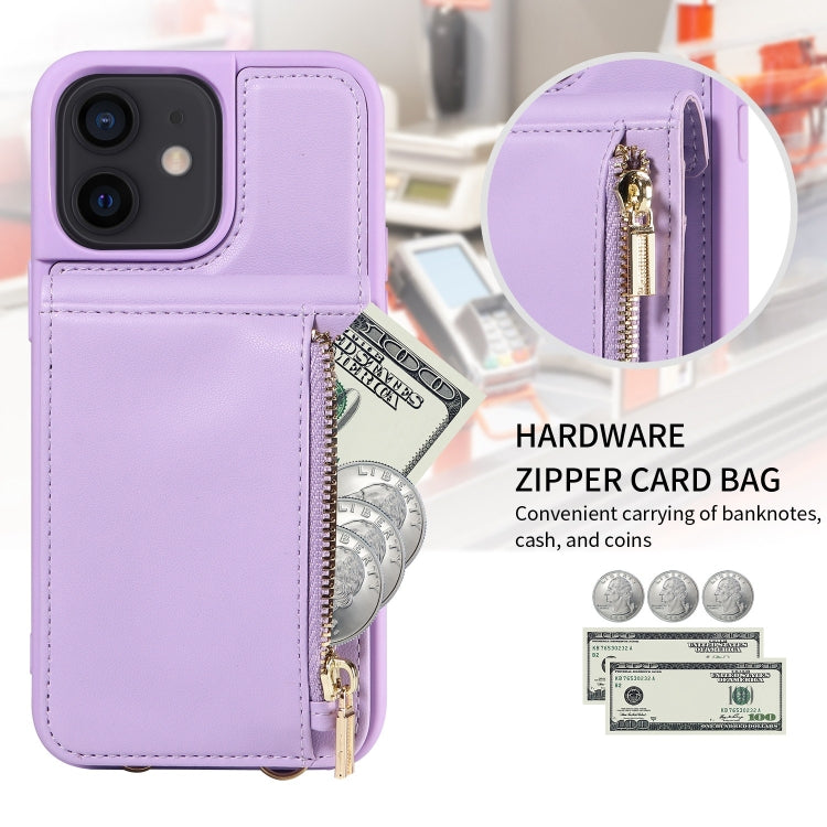 For iPhone 12 / 12 Pro Crossbody Lanyard Zipper Wallet Leather Phone Case(Purple) - iPhone 12 / 12 Pro Cases by buy2fix | Online Shopping UK | buy2fix