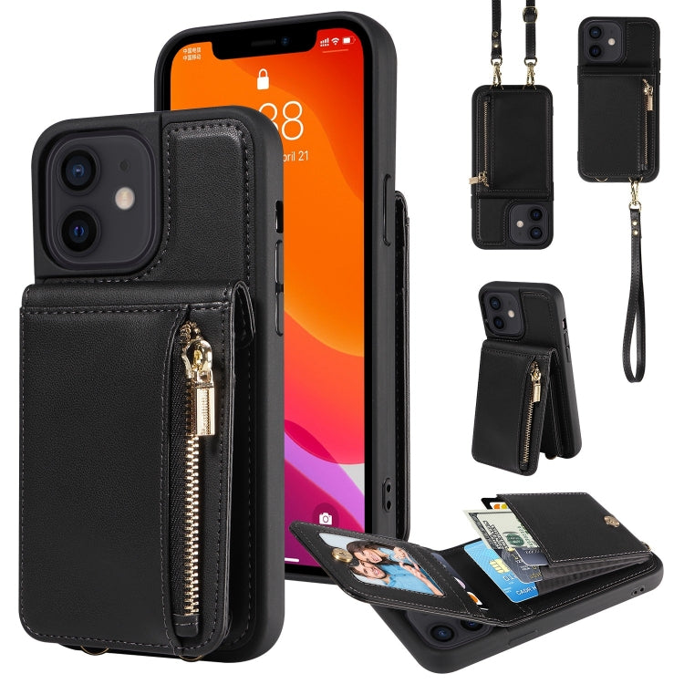 For iPhone 12 / 12 Pro Crossbody Lanyard Zipper Wallet Leather Phone Case(Black) - iPhone 12 / 12 Pro Cases by buy2fix | Online Shopping UK | buy2fix