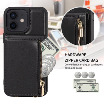 For iPhone 12 / 12 Pro Crossbody Lanyard Zipper Wallet Leather Phone Case(Black) - iPhone 12 / 12 Pro Cases by buy2fix | Online Shopping UK | buy2fix