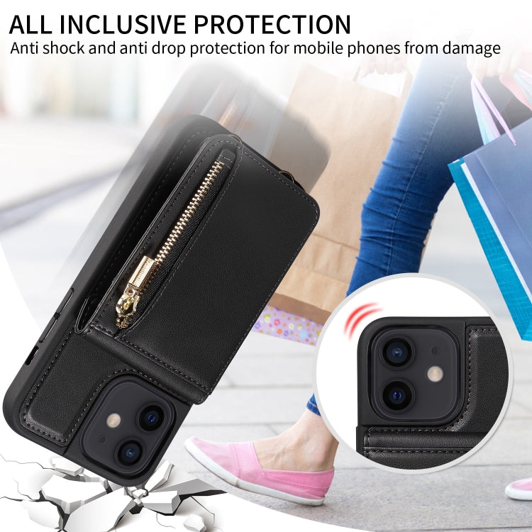 For iPhone 12 / 12 Pro Crossbody Lanyard Zipper Wallet Leather Phone Case(Black) - iPhone 12 / 12 Pro Cases by buy2fix | Online Shopping UK | buy2fix