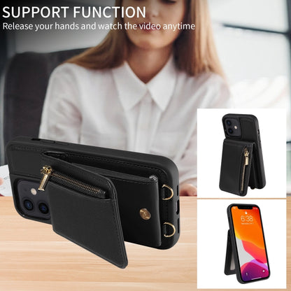 For iPhone 12 / 12 Pro Crossbody Lanyard Zipper Wallet Leather Phone Case(Black) - iPhone 12 / 12 Pro Cases by buy2fix | Online Shopping UK | buy2fix