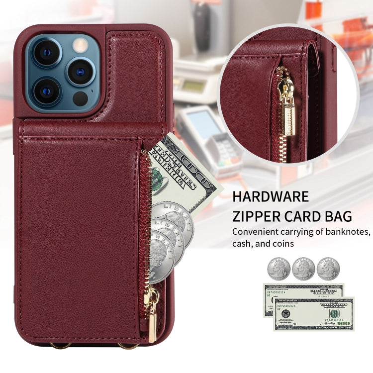 For iPhone 12 Pro Max Crossbody Lanyard Zipper Wallet Leather Phone Case(Wine Red) - iPhone 12 Pro Max Cases by buy2fix | Online Shopping UK | buy2fix