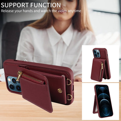 For iPhone 12 Pro Max Crossbody Lanyard Zipper Wallet Leather Phone Case(Wine Red) - iPhone 12 Pro Max Cases by buy2fix | Online Shopping UK | buy2fix