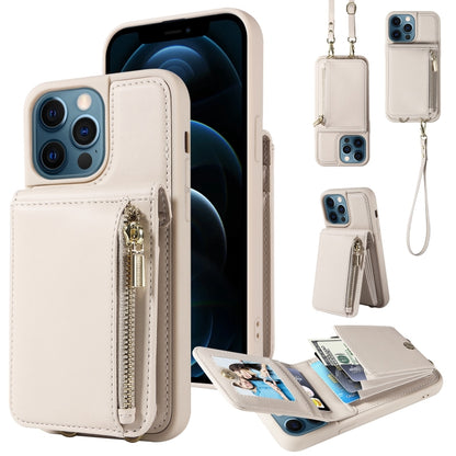 For iPhone 12 Pro Max Crossbody Lanyard Zipper Wallet Leather Phone Case(Beige) - iPhone 12 Pro Max Cases by buy2fix | Online Shopping UK | buy2fix