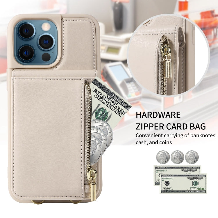 For iPhone 12 Pro Max Crossbody Lanyard Zipper Wallet Leather Phone Case(Beige) - iPhone 12 Pro Max Cases by buy2fix | Online Shopping UK | buy2fix