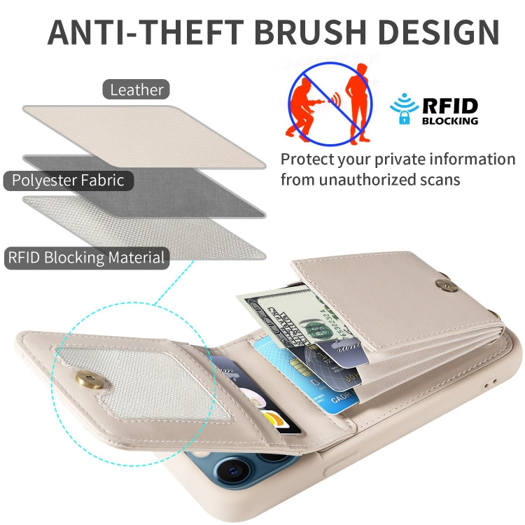 For iPhone 12 Pro Max Crossbody Lanyard Zipper Wallet Leather Phone Case(Beige) - iPhone 12 Pro Max Cases by buy2fix | Online Shopping UK | buy2fix