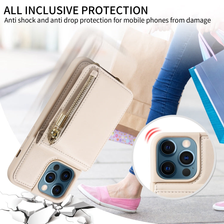 For iPhone 12 Pro Max Crossbody Lanyard Zipper Wallet Leather Phone Case(Beige) - iPhone 12 Pro Max Cases by buy2fix | Online Shopping UK | buy2fix