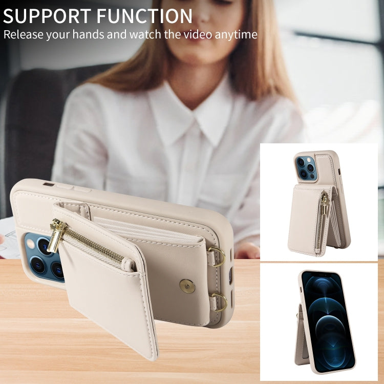 For iPhone 12 Pro Max Crossbody Lanyard Zipper Wallet Leather Phone Case(Beige) - iPhone 12 Pro Max Cases by buy2fix | Online Shopping UK | buy2fix