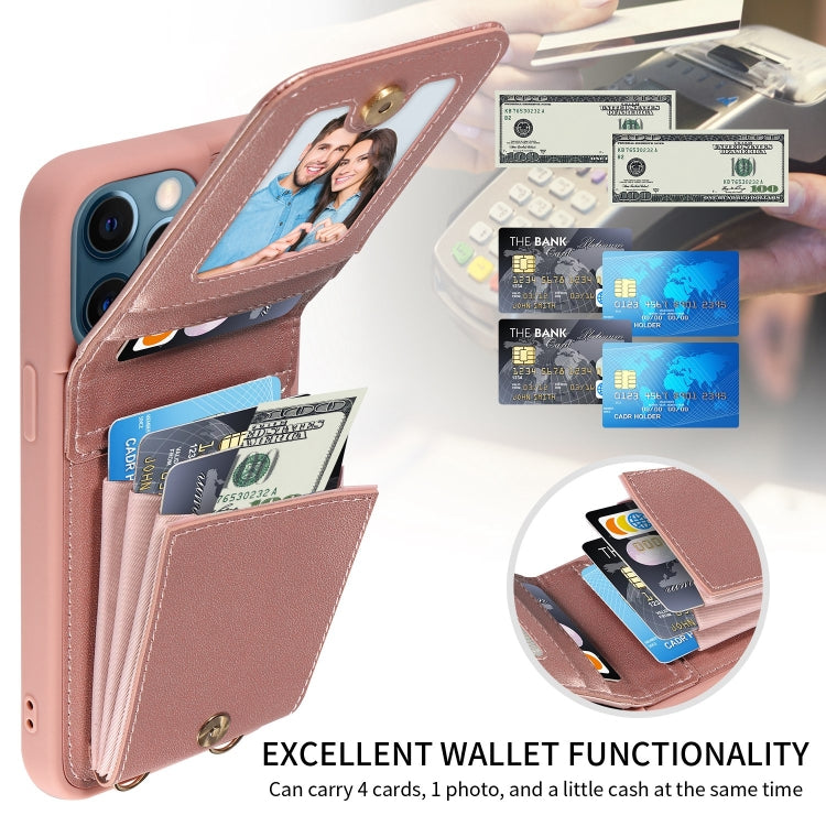 For iPhone 12 Pro Max Crossbody Lanyard Zipper Wallet Leather Phone Case(Rose Gold) - iPhone 12 Pro Max Cases by buy2fix | Online Shopping UK | buy2fix