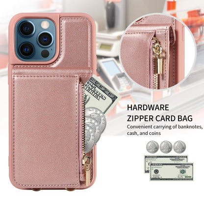 For iPhone 12 Pro Max Crossbody Lanyard Zipper Wallet Leather Phone Case(Rose Gold) - iPhone 12 Pro Max Cases by buy2fix | Online Shopping UK | buy2fix