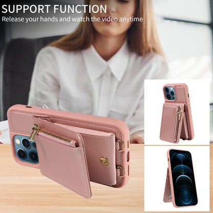 For iPhone 12 Pro Max Crossbody Lanyard Zipper Wallet Leather Phone Case(Rose Gold) - iPhone 12 Pro Max Cases by buy2fix | Online Shopping UK | buy2fix