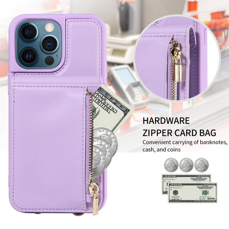 For iPhone 12 Pro Max Crossbody Lanyard Zipper Wallet Leather Phone Case(Purple) - iPhone 12 Pro Max Cases by buy2fix | Online Shopping UK | buy2fix