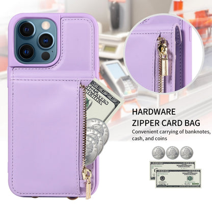 For iPhone 12 Pro Max Crossbody Lanyard Zipper Wallet Leather Phone Case(Purple) - iPhone 12 Pro Max Cases by buy2fix | Online Shopping UK | buy2fix